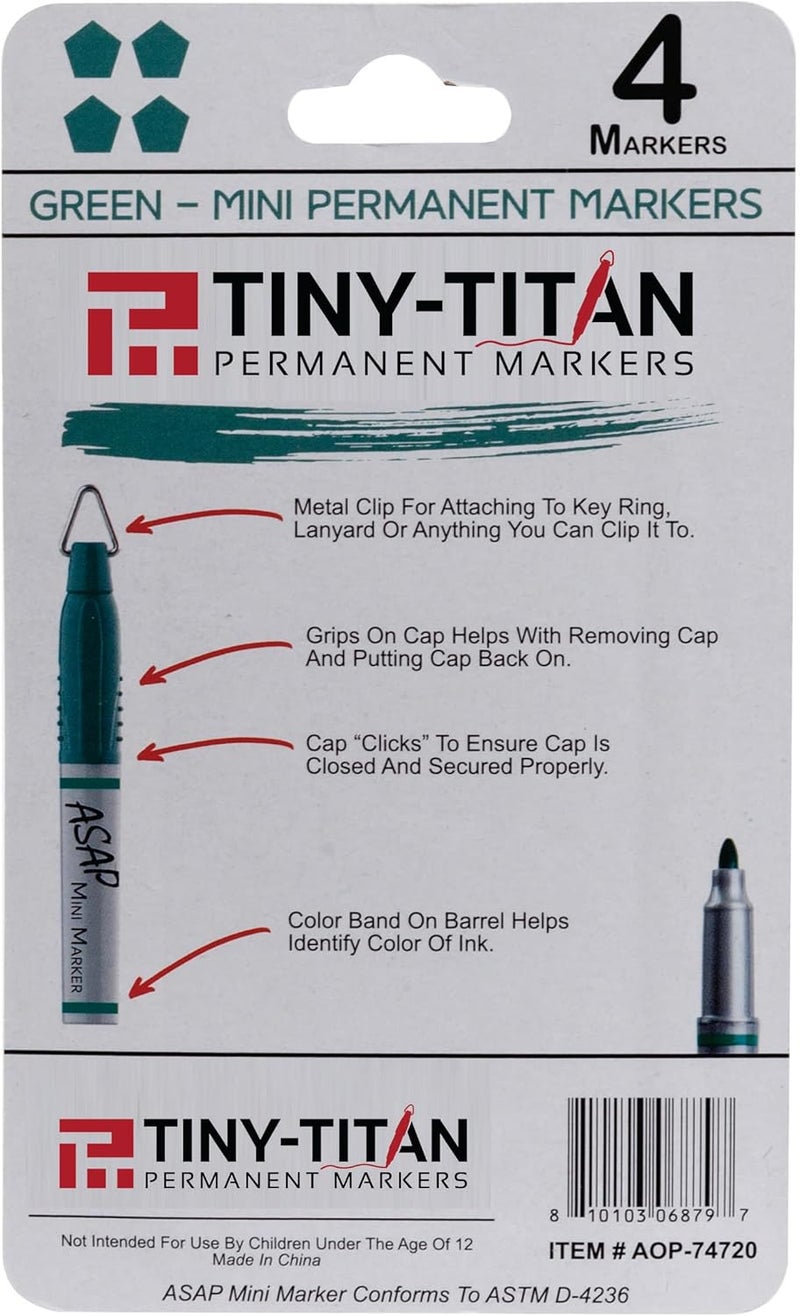 Tiny-Titan Mini Markers, Keychain Clip, Golf Ball Marker, Clip On Nurse's Badge - Green Ink - Fine Point - 4 Pens - Image 3